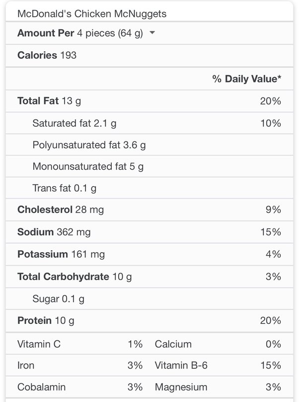 how many calories in mcdonalds nuggets