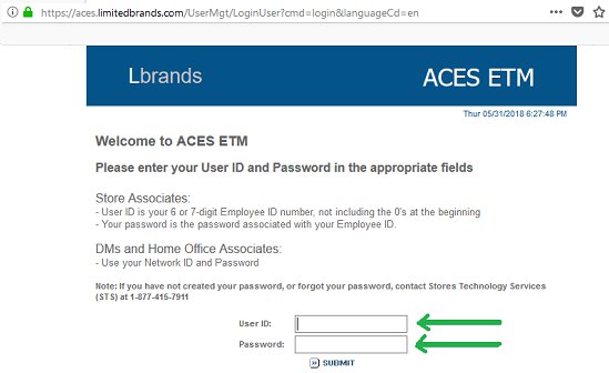 https //aces.limitedbrands.com schedule