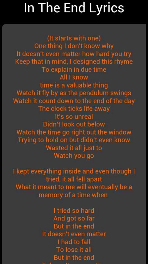 in the end lyrics