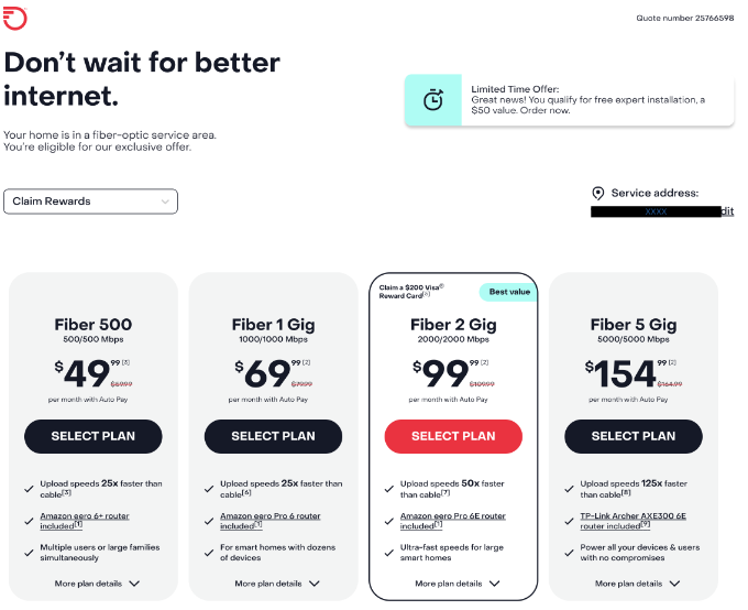 infinity internet plans