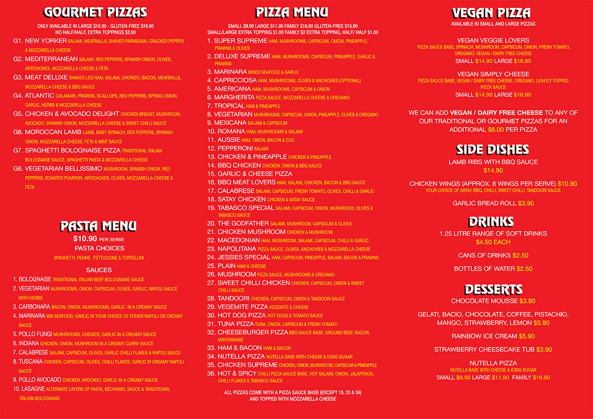 jesses pizza menu