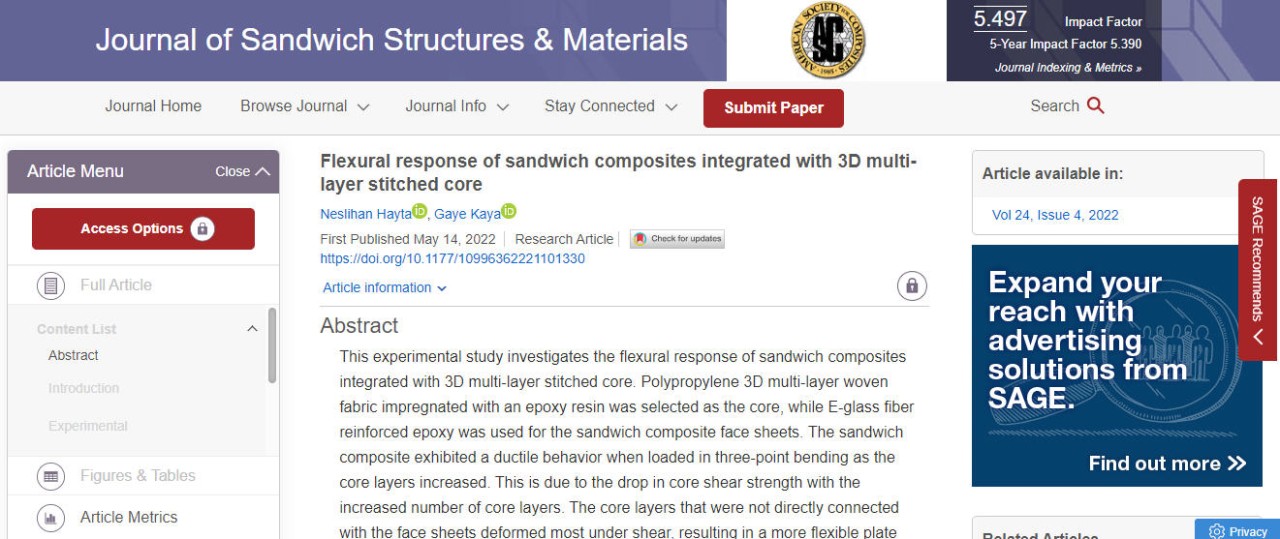 journal of sandwich structures and materials impact factor