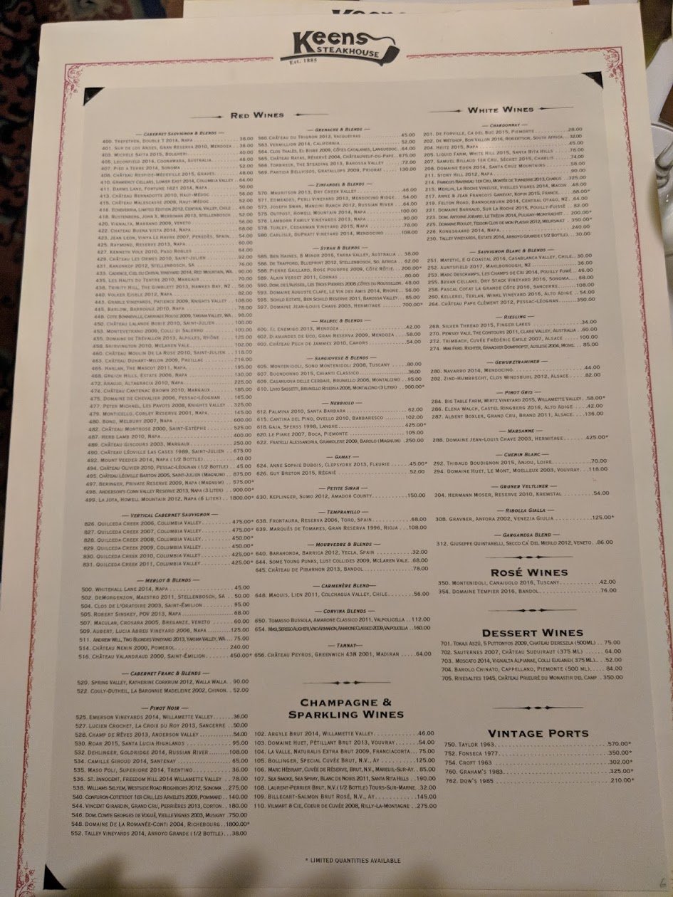 keens chophouse menu