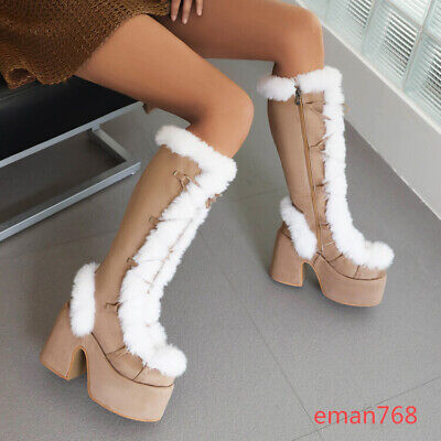 knee high boots fur trim