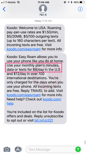 koodo texting international