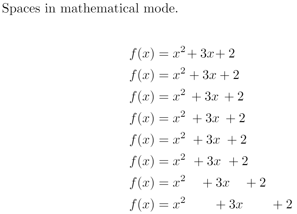 latex math mode space