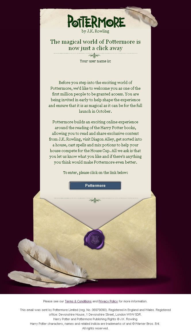 links mail pottermore click