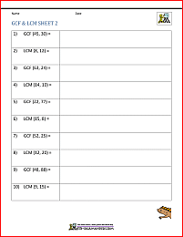 lowest common factor worksheet