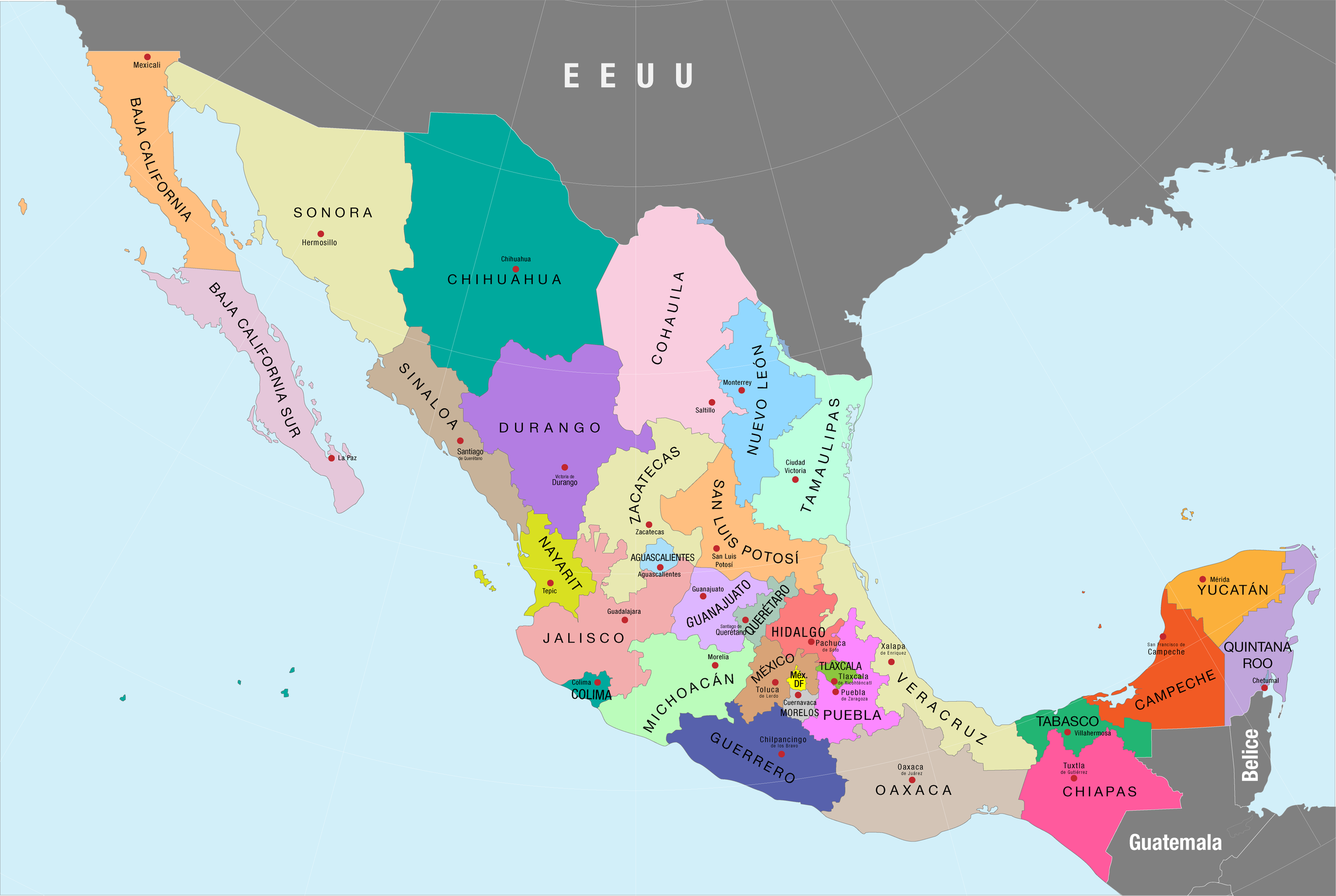 mapa de méxico con nombres de estados y municipios