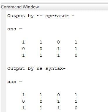 matlab is not equal