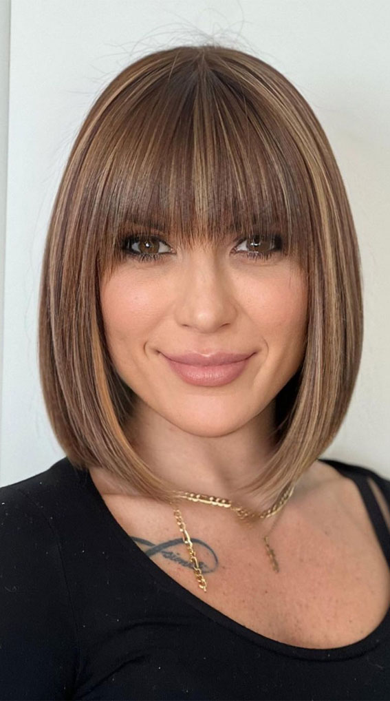 medium length layered bob with bangs