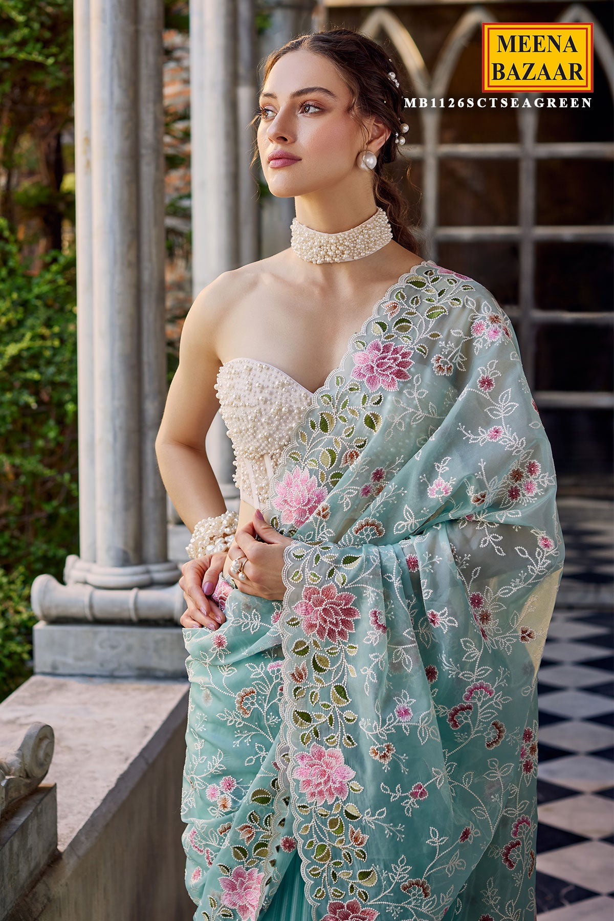 meena bazaar organza saree