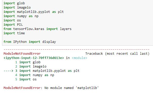 modulenotfounderror: no module named matplotlib