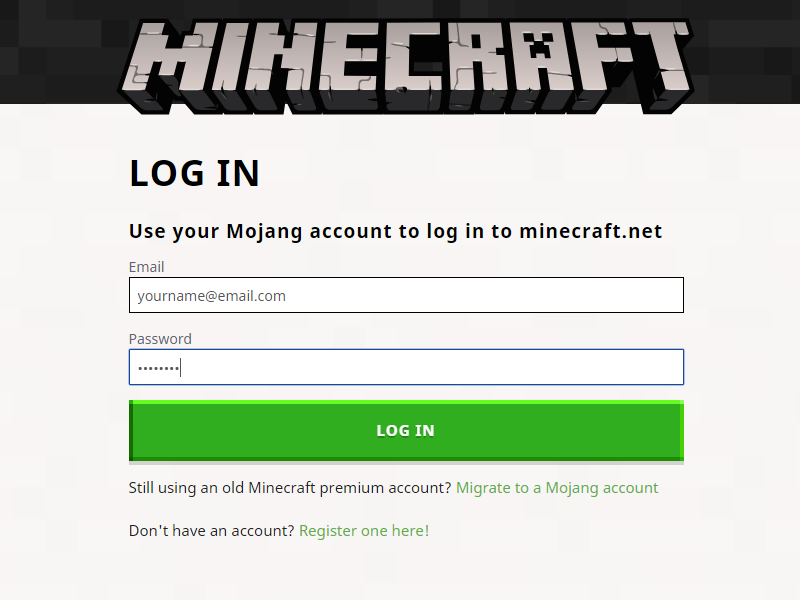 mojang minecraft register