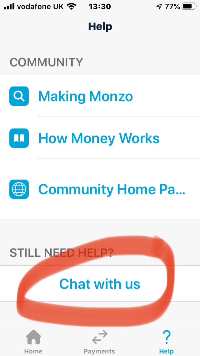 monzo app chat