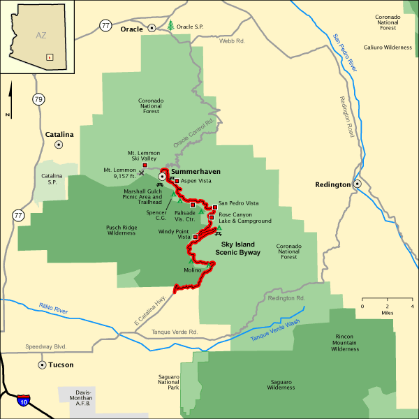 mt lemmon scenic byway map