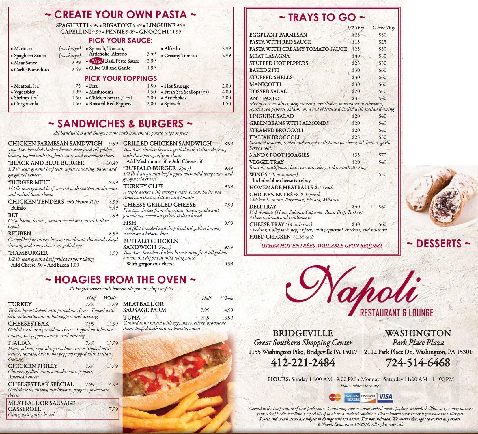 napoli restaurant bridgeville menu