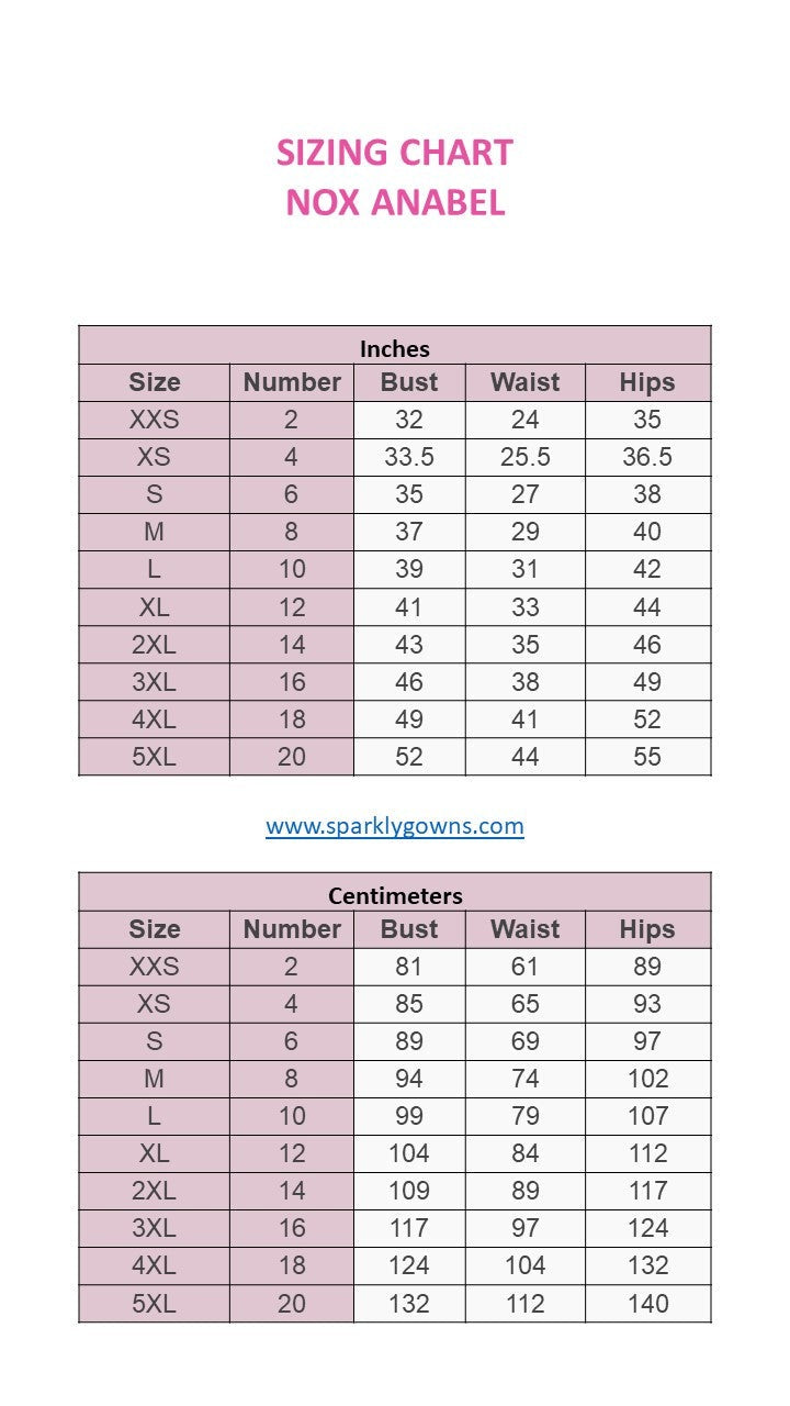 nox anabel size chart