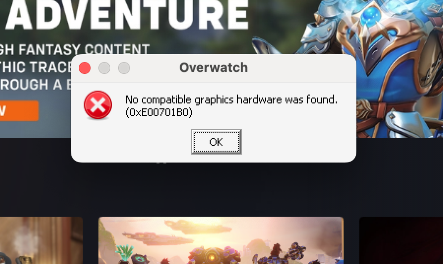 overwatch no compatible graphics hardware was found