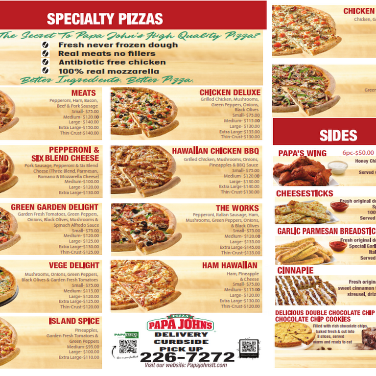 papa johns pizza menu