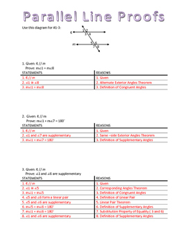 parallel line proofs worksheet