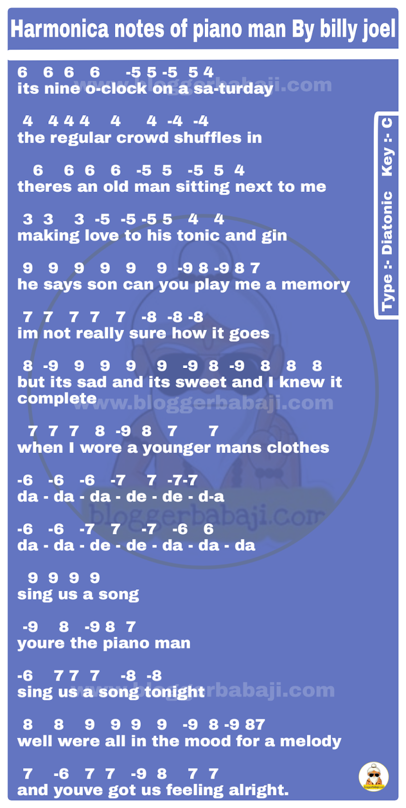 piano man harmonica tabs