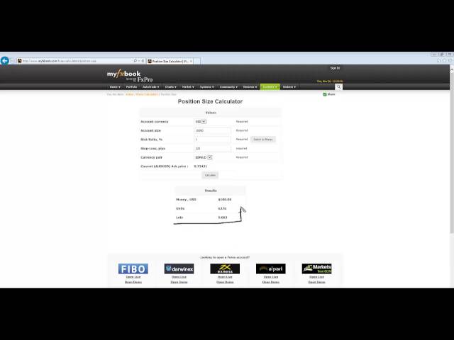 position size calculator myfxbook