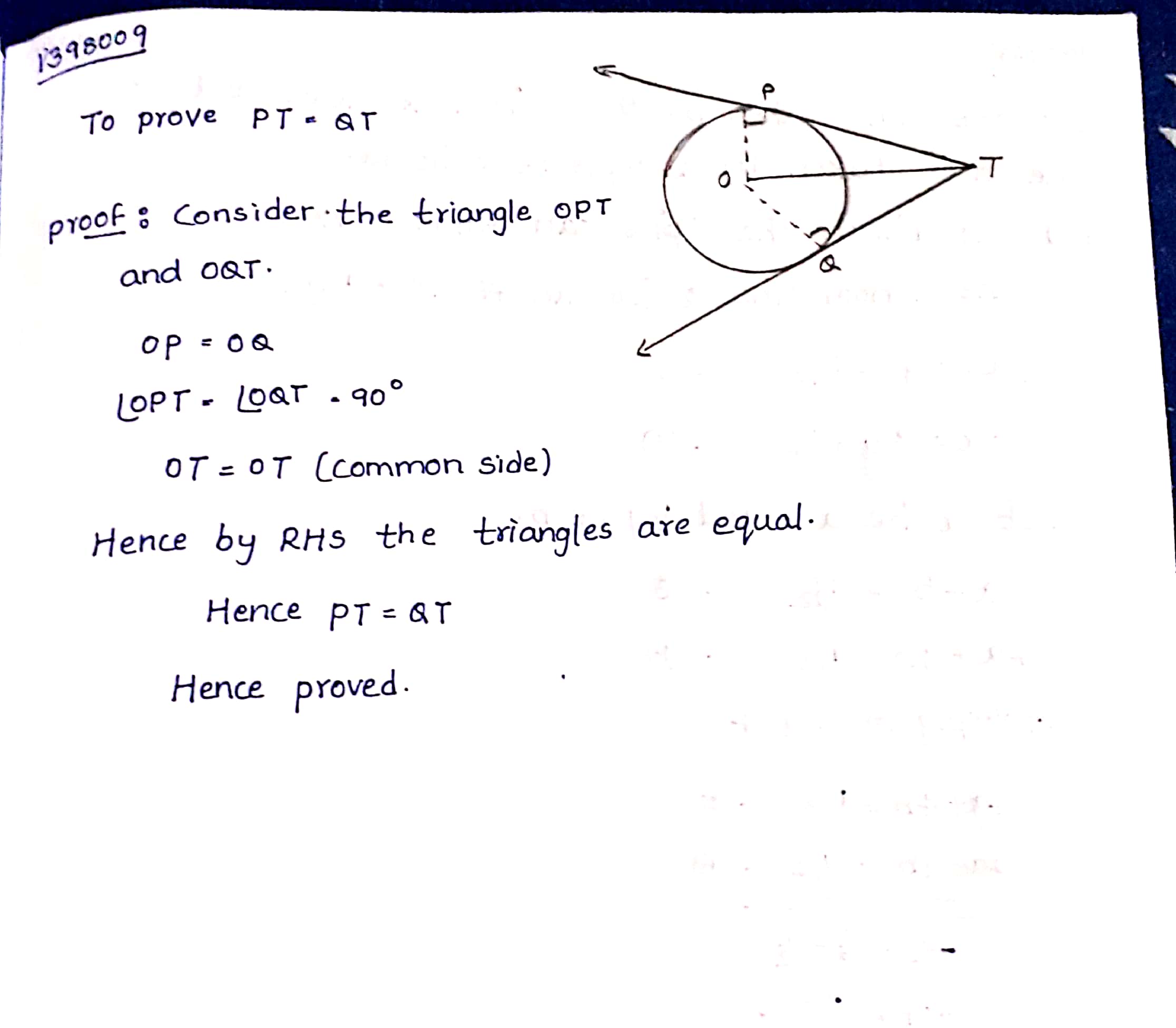 prove that the length of tangents drawn from an external