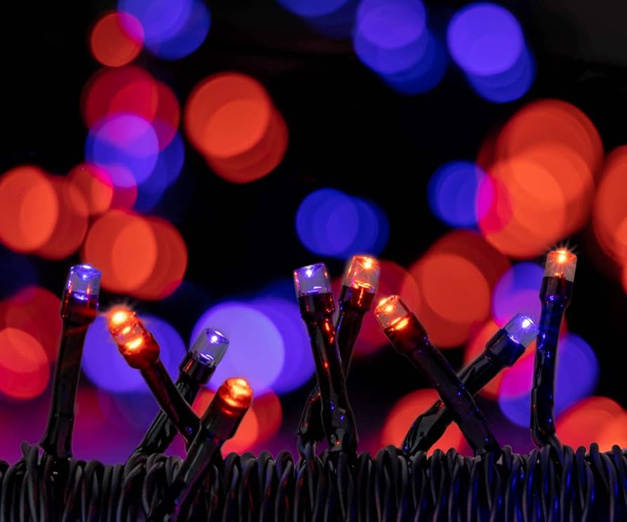 purple orange string lights