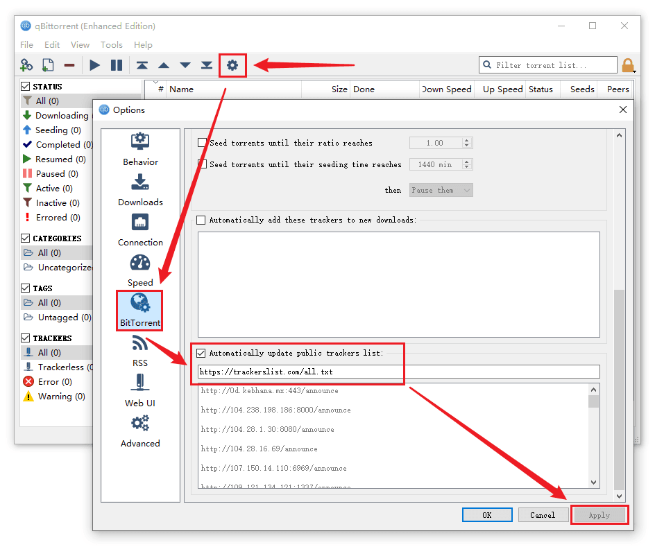 qbittorrent update tracker