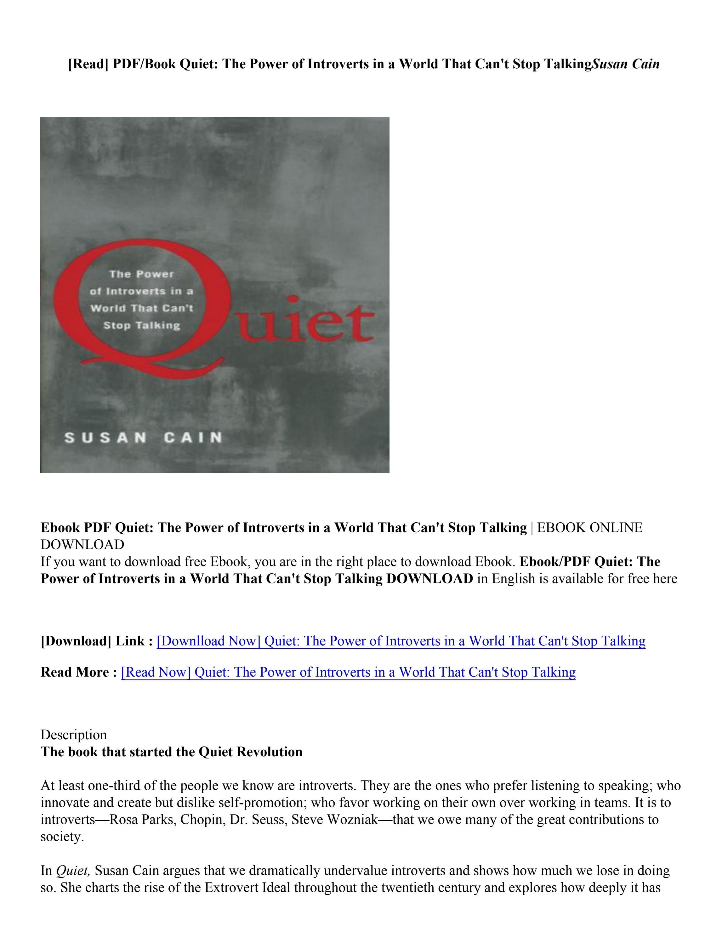 quiet the power of introverts susan cain pdf