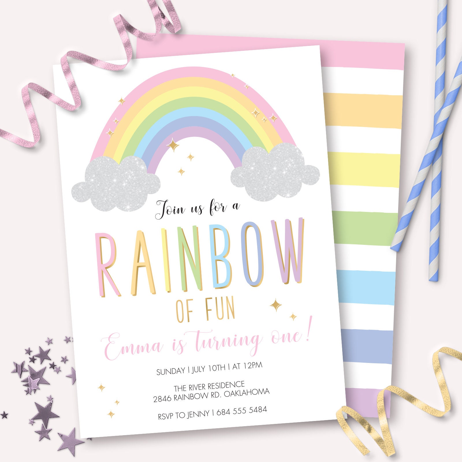 rainbow theme invitation