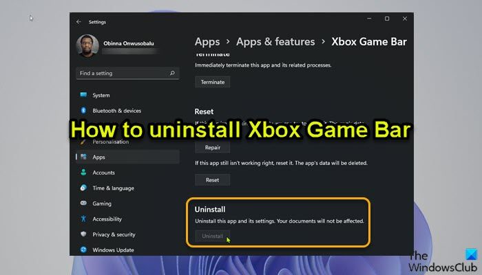 remove game bar windows 10