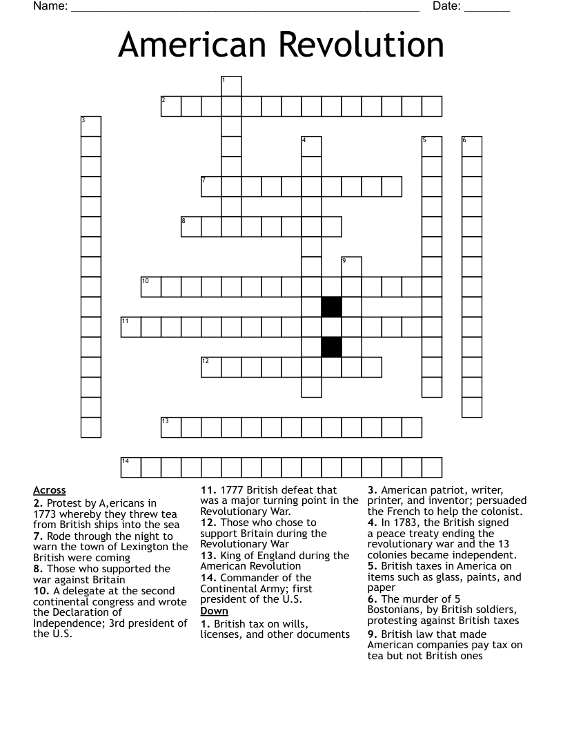 revolutionary crossword