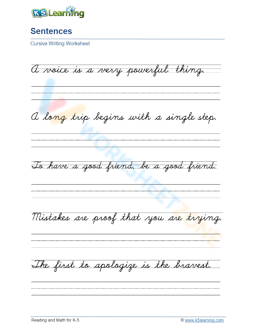 sentences handwriting practice