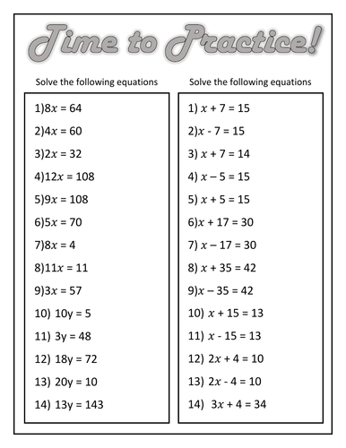 simple linear equations worksheet pdf