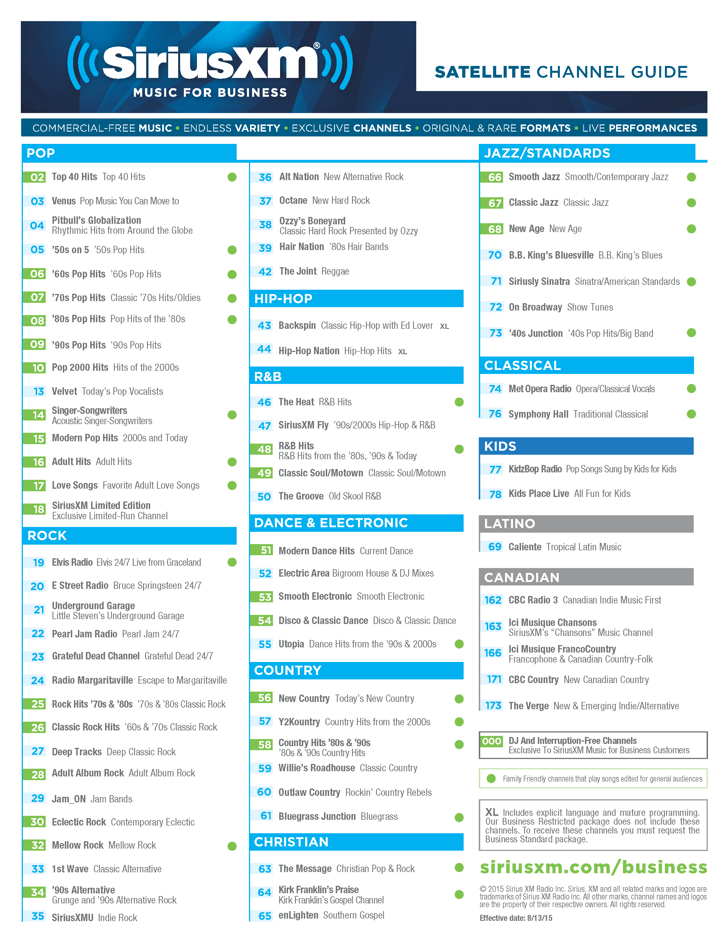 sirius xm radio channels