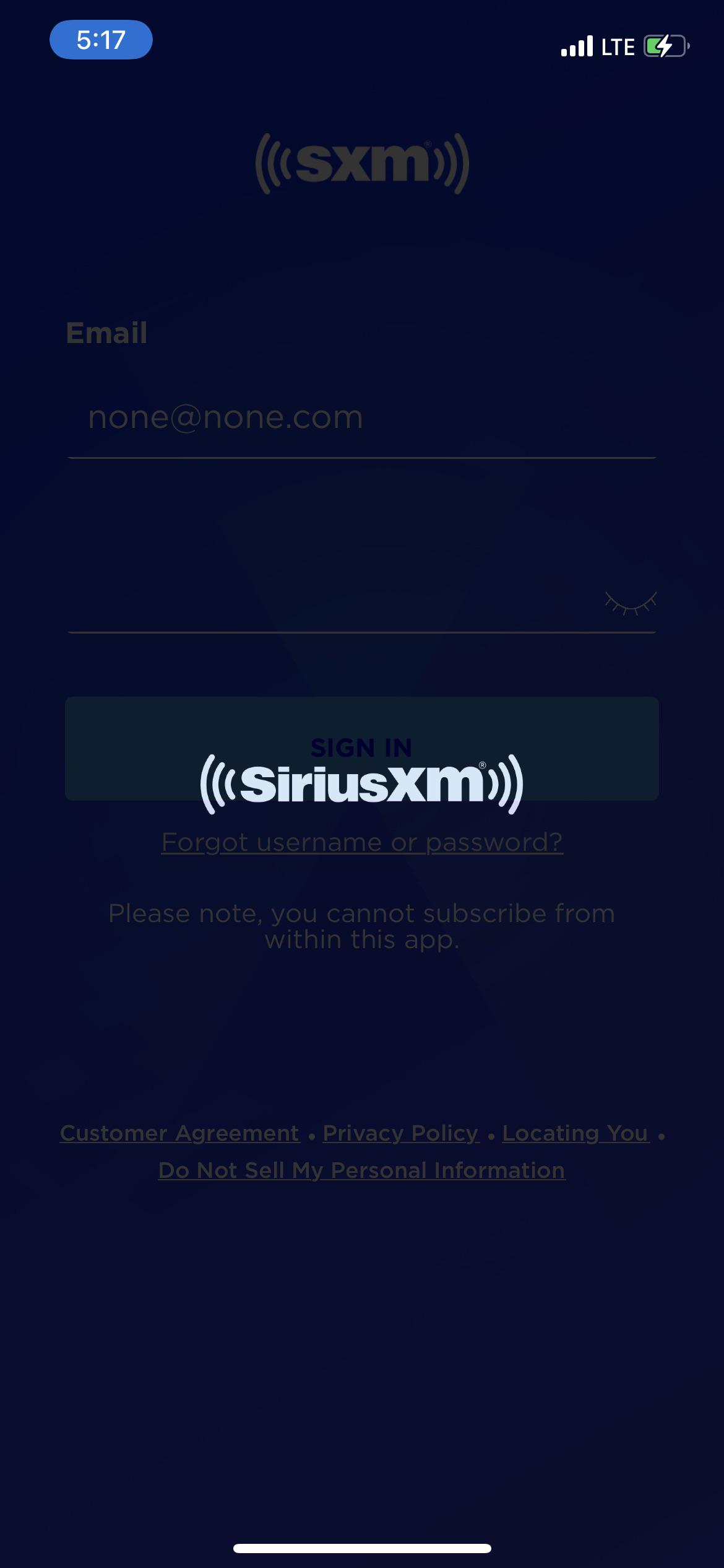 siriusxm login