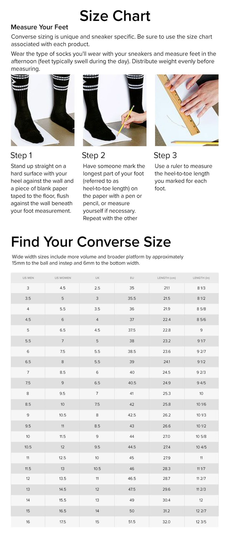 size guide converse