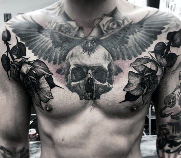 skull chest tattoo