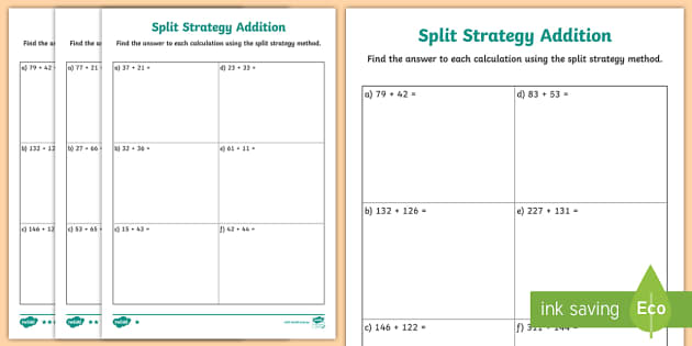 split strategy addition worksheets