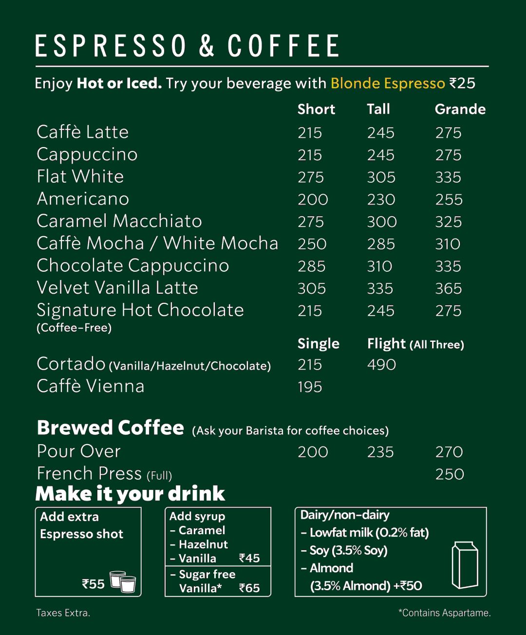 starbucks menu delhi