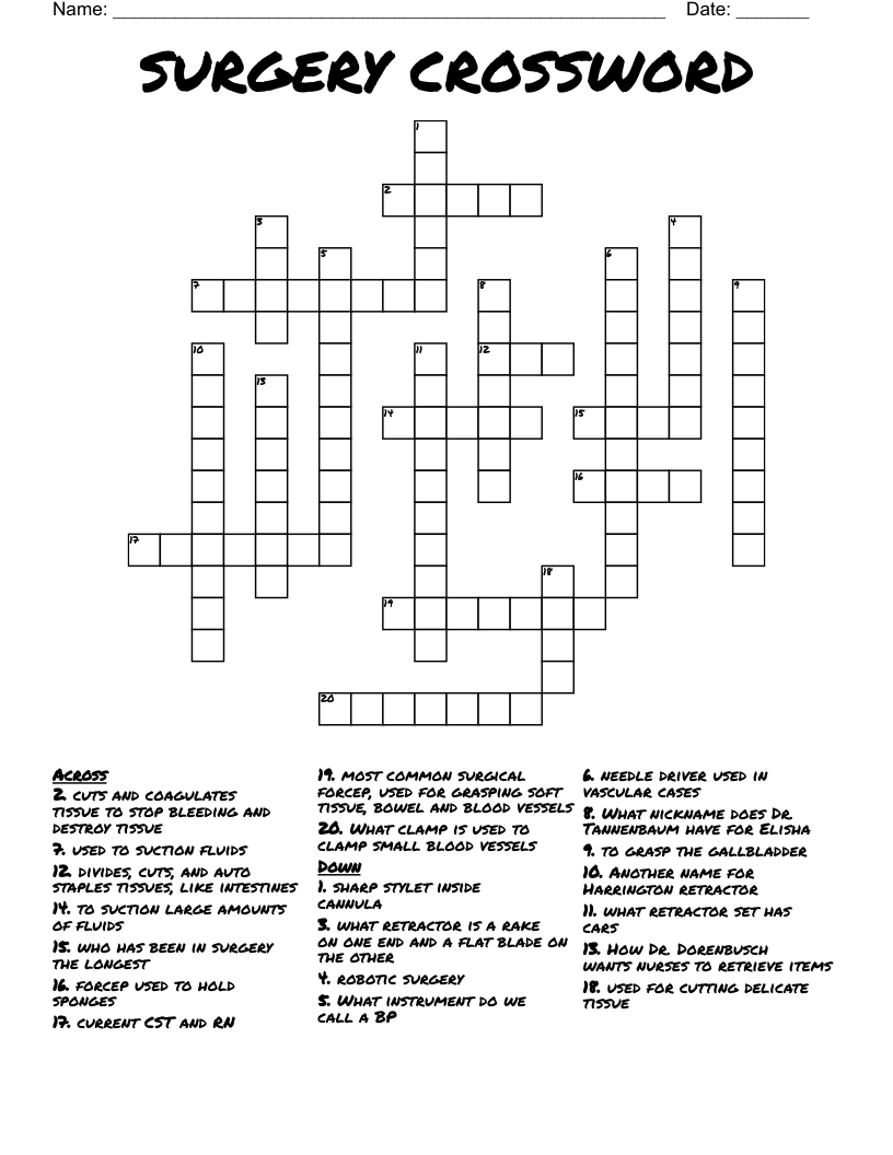 surgeons light crossword clue