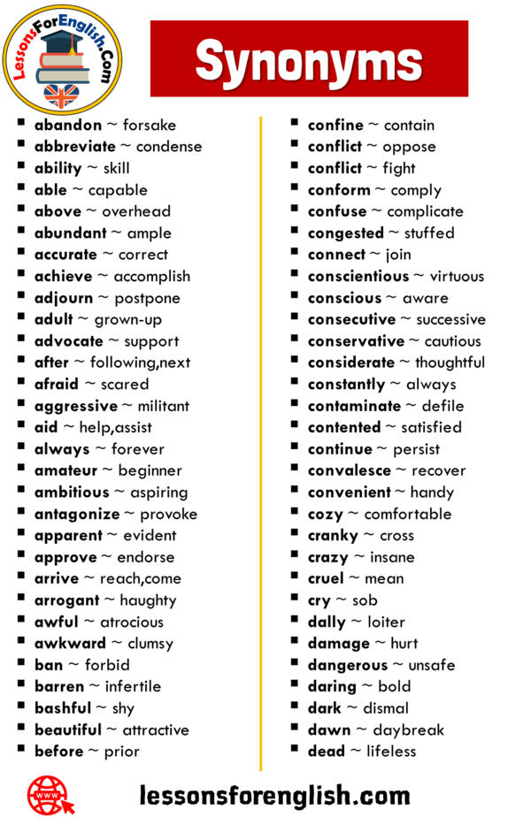 synonims in english