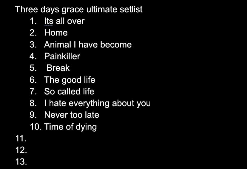 three days grace setlist