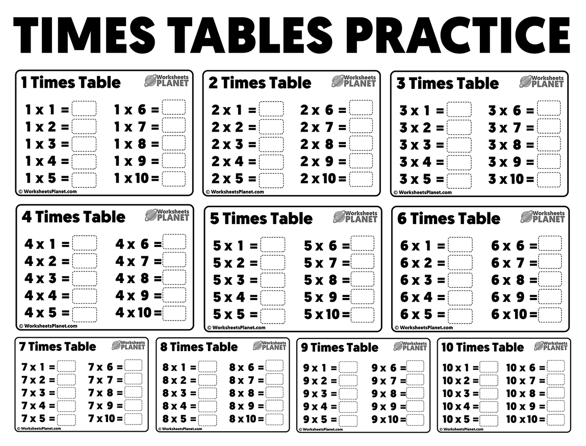 times table sheets