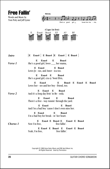 tom petty free fallin chords