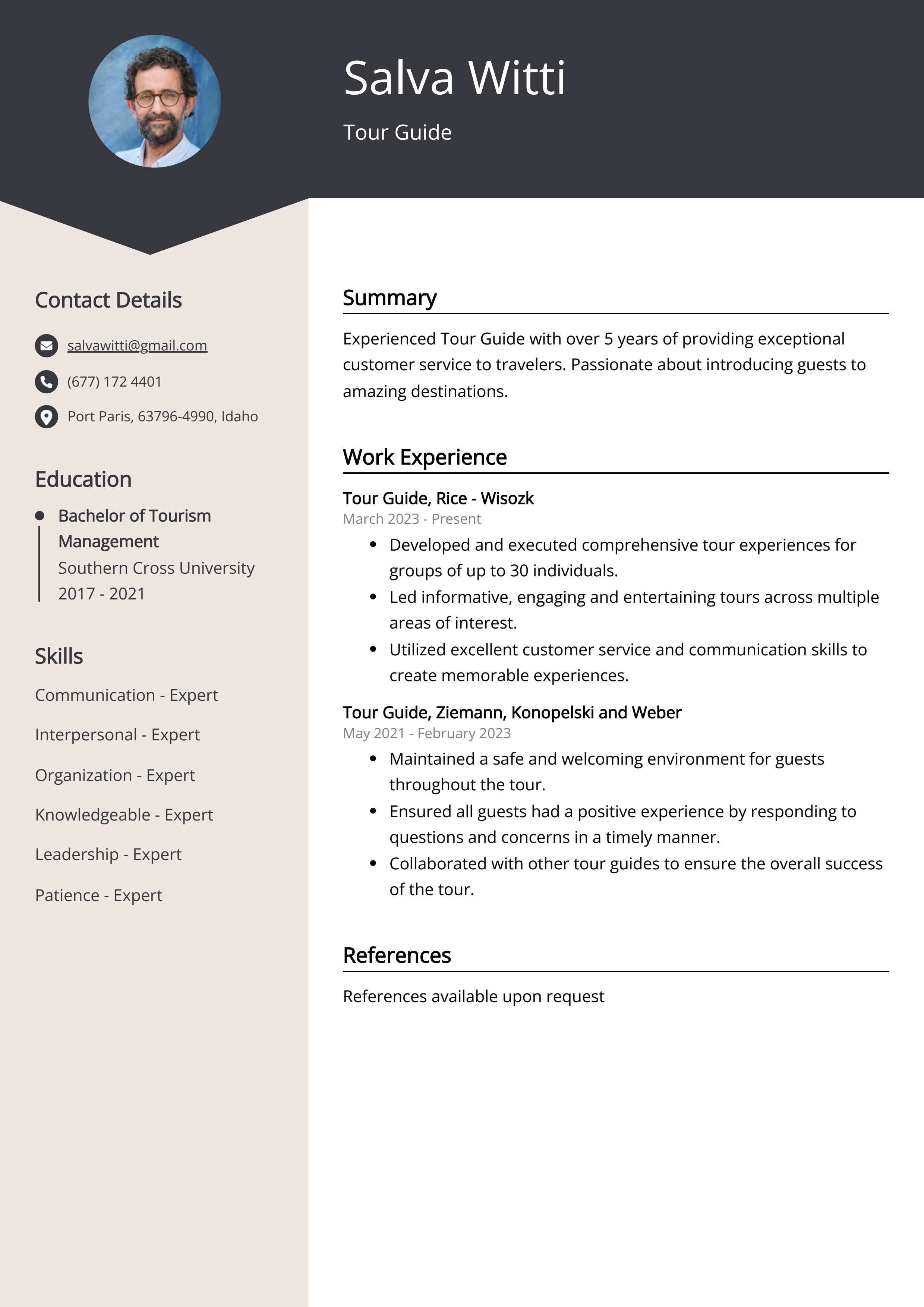 tour guide resume sample