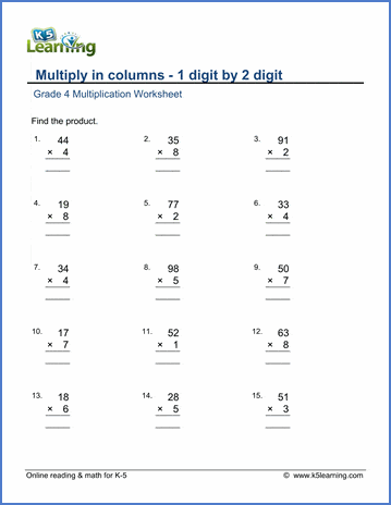 two digit by 1 digit multiplication