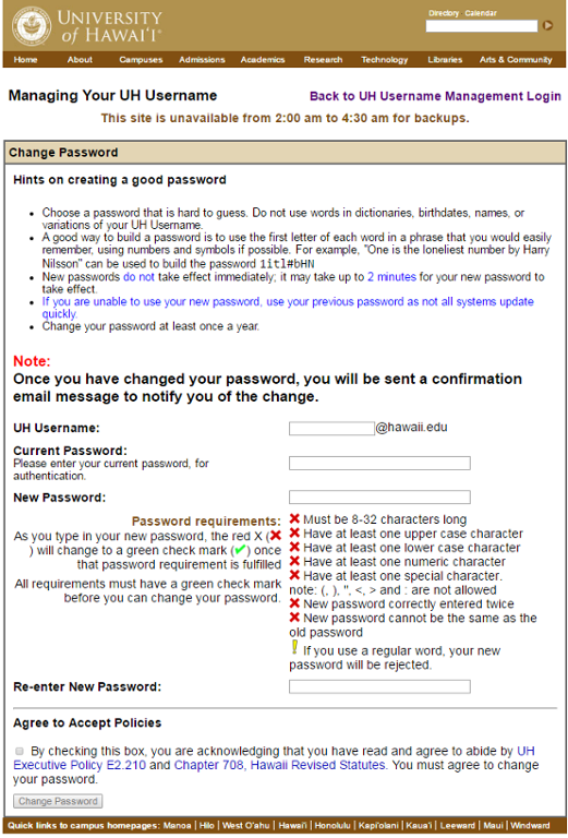 uh change password